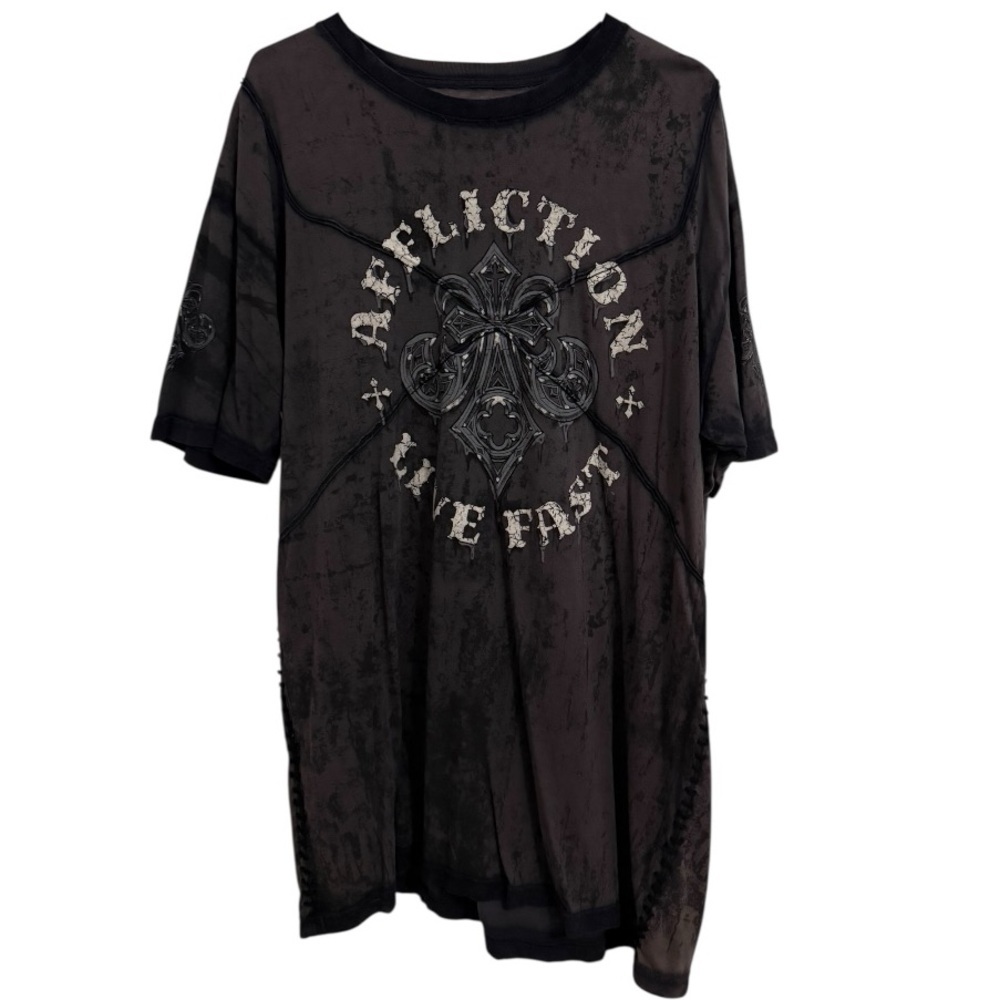 Affliction Live Fast Y2K Graphic T Shirt Black Distressed Y2K MMA Biker MMA 2XL